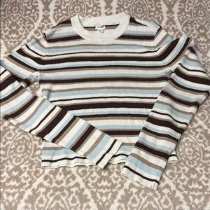 Garage Striped Long Sleeve Cropped Sweater - Medium
